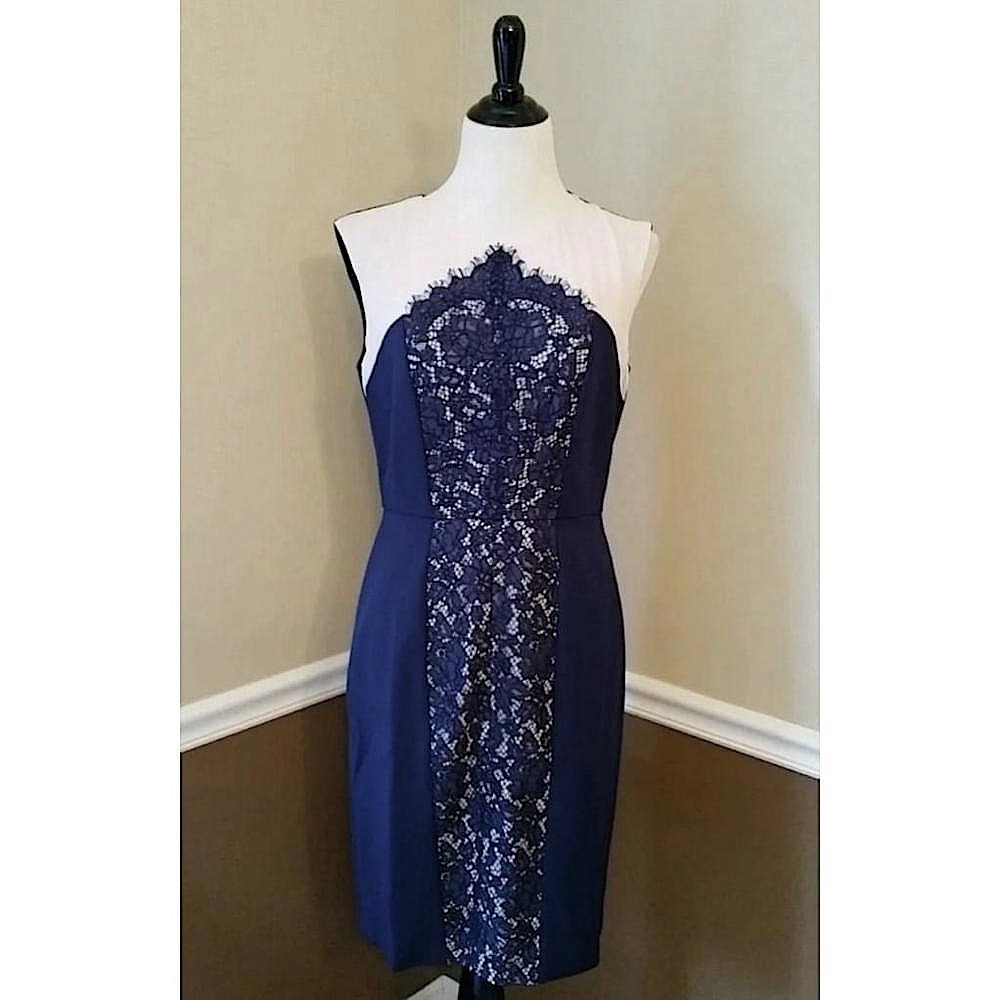Blue and Ivory Lace Front Sleeveless Sheath Dress by Donna Morgan from ModCloth